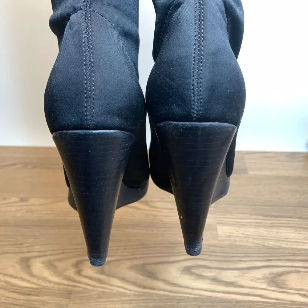 Colin Stuart Womens Sz 7.5 Platform Wedge Heel with Stretch Calf High Boot Black
